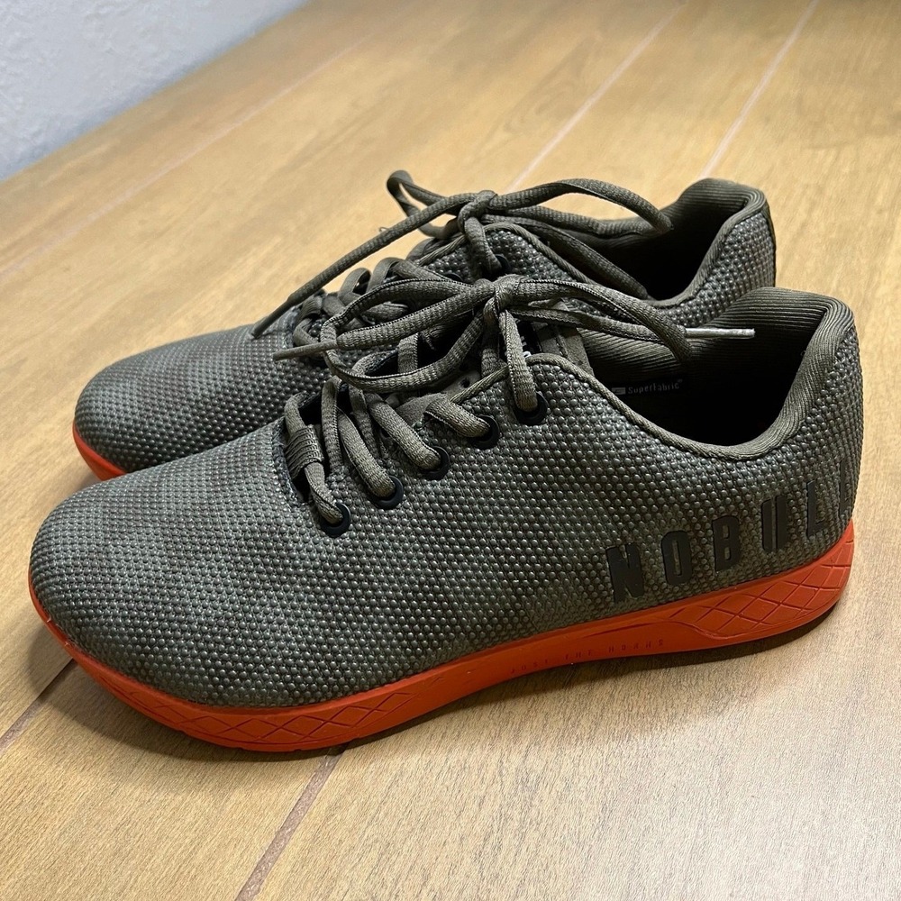 NOBULL SuperFabric Trainer Men 8 Olive Green Orange Training Shoes Low Top